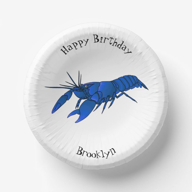 Blue marron crayfish cartoon illustration  paper plate (Front)