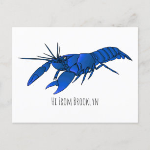 Blue marron crayfish cartoon illustration postcard