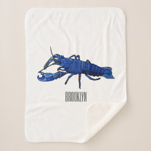 Blue marron crayfish cartoon illustration sherpa blanket