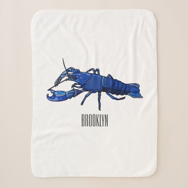 Blue marron crayfish cartoon illustration sherpa blanket (Front)