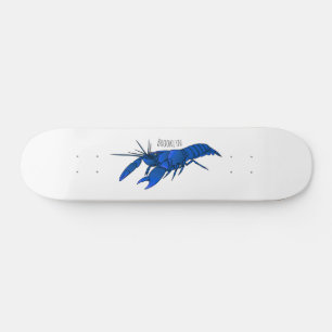 Blue marron crayfish cartoon illustration skateboard