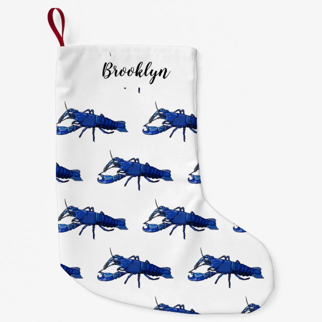 Blue marron crayfish cartoon illustration small christmas stocking (Front)