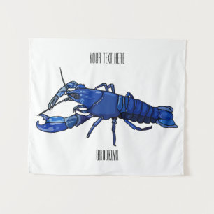 Blue marron crayfish cartoon illustration tapestry
