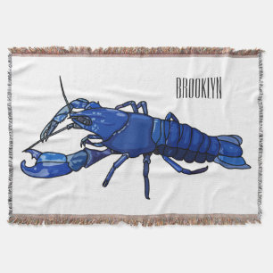 Blue marron crayfish cartoon illustration throw blanket