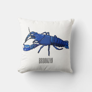 Blue marron crayfish cartoon illustration throw pillow