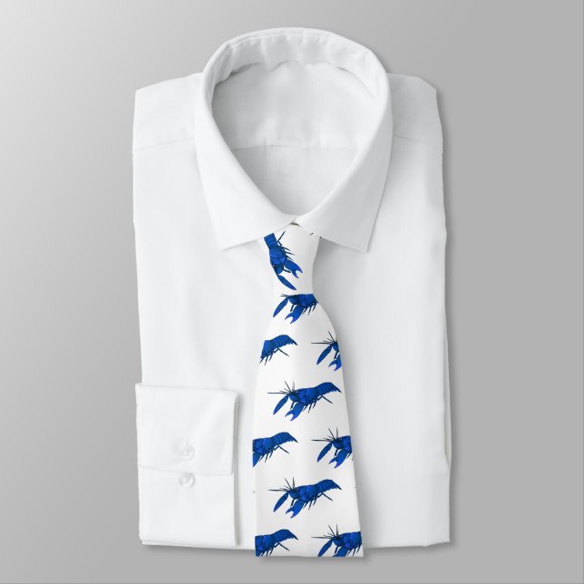 Blue marron crayfish cartoon illustration tie (Tied)