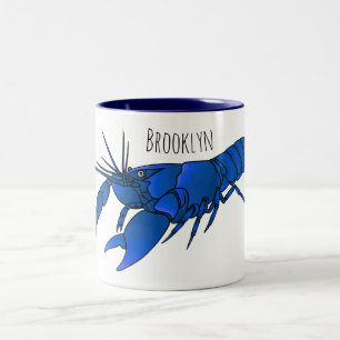 Blue marron crayfish cartoon illustration  Two-Tone coffee mug