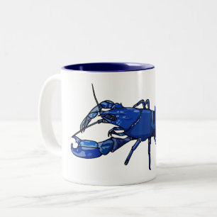 Blue marron crayfish cartoon illustration Two-Tone coffee mug
