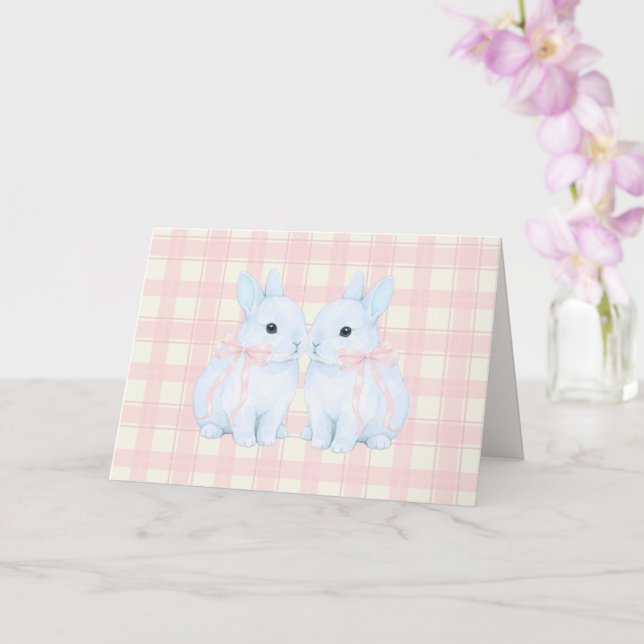 Blue Marshmallow Bunny Rabbits Easter Card (Orchid)
