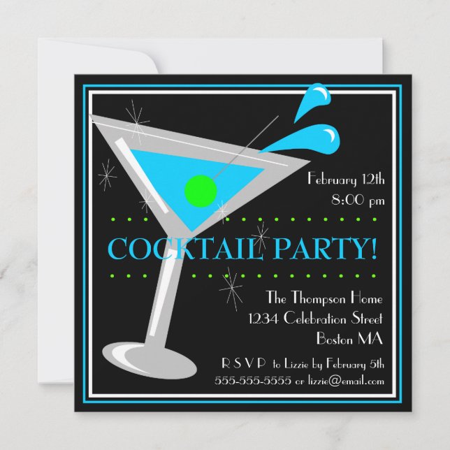 Blue Martini Cocktail Party Invitation (Devant)