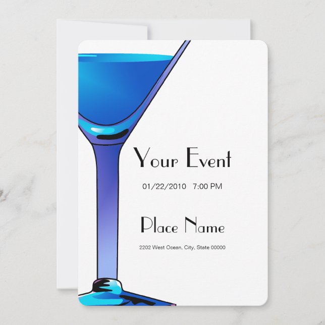 Blue Martini Cocktails Invitation Modèle (Devant)