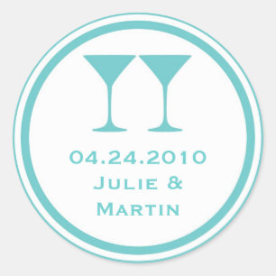 Blue martini wedding favour tag seal label
