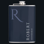 Blue Masculine Monogram Groomsmen Gift Hip Flask<br><div class="desc">This simple custom groomsmen flask features personalized groomsman's name,  monogram,  and wedding date. You can easily change the background and fonts colours to match your event if you like.</div>