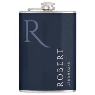 Blue Masculine Monogram Groomsmen Gift Hip Flask