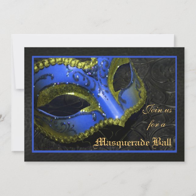 Blue Mask Masquerade Ball Halloween Invitation (Front)