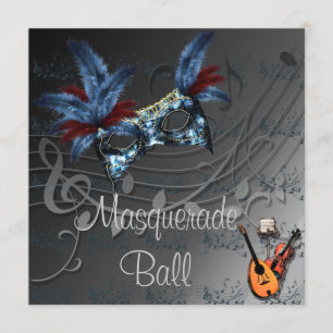 Blue Mask on Black Masquerade Ball Invitation