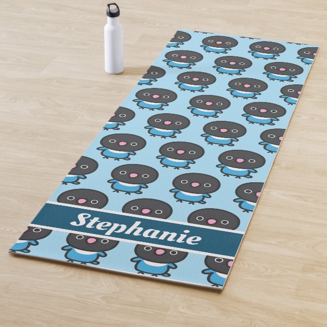 blue masked lovebird yoga mat (In Situ)