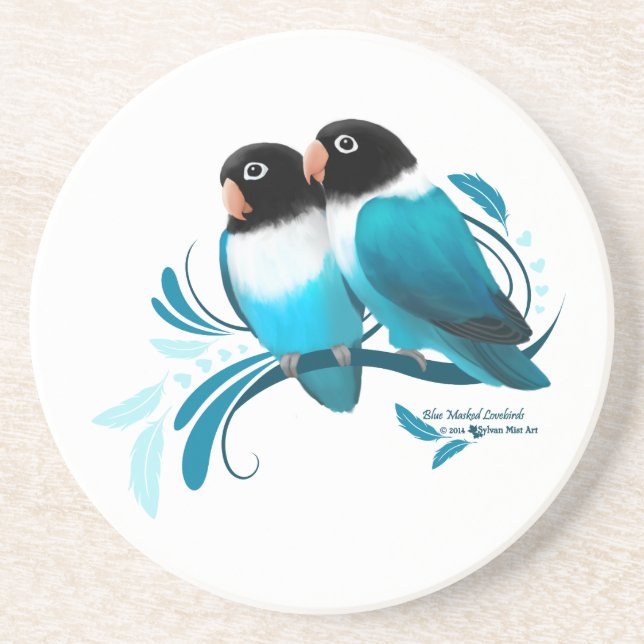Blue Masked Lovebirds Coaster (Front)