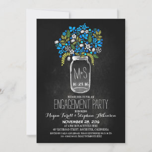 blue mason jar chalkboard engagement party invites