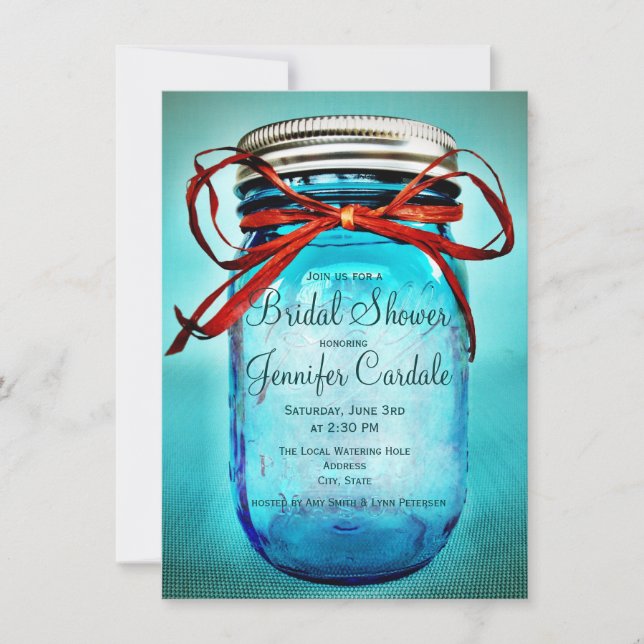 Blue Mason Jar Country Bridal Shower Invitations (Front)