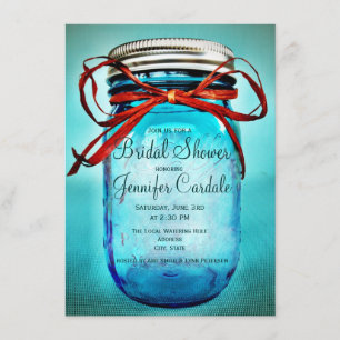 Blue Mason Jar Country Bridal Shower Invitations