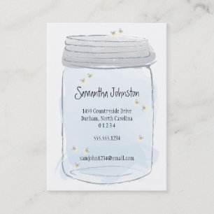 Blue Mason Jar & Fireflies Save the Date Business Card