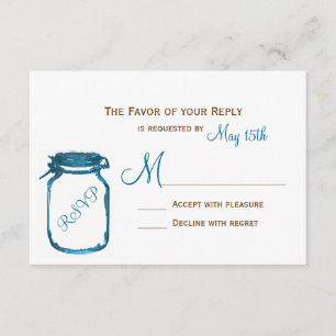 Blue Mason Jar Pays Mariage rustique Cartes RSVP