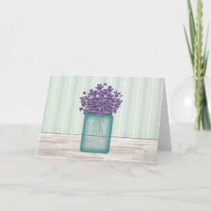 Blue Mason Jar Violets Birthday Card