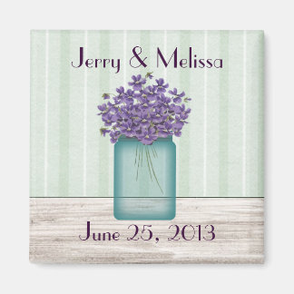 Blue Mason Jar Violets Mariage Favor Magnet