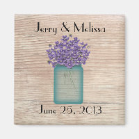 Blue Mason Jar Violets Wedding Favour Magnet