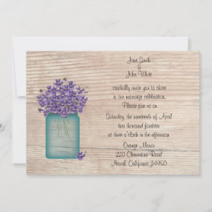 Blue Mason Jar Violets Wedding Invitation
