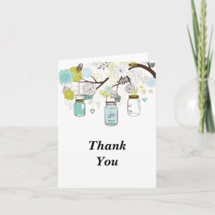 Blue Mason Jars and Love Birds Thank You Card
