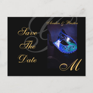 Blue Masquerade Mask Save The Date Postcard