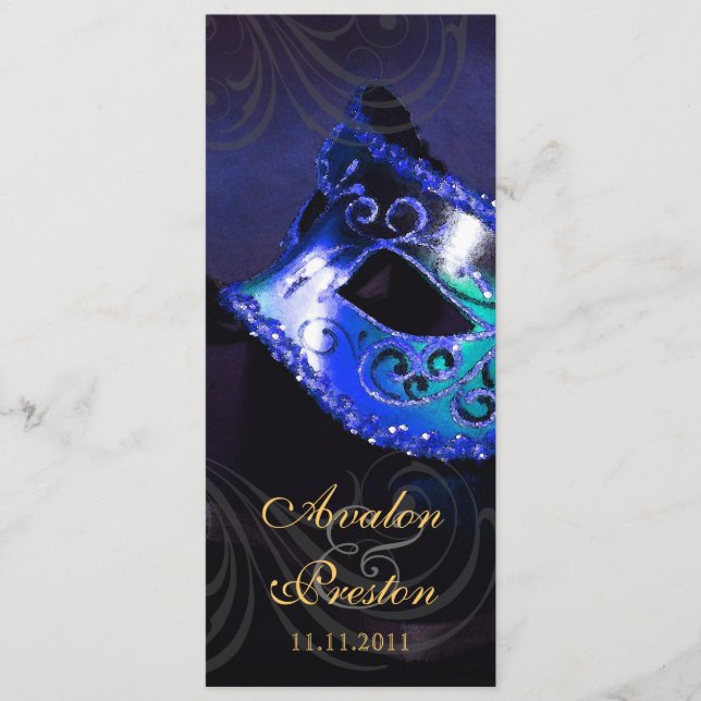 Blue Masquerade  Wedding Program Invitation (Front)