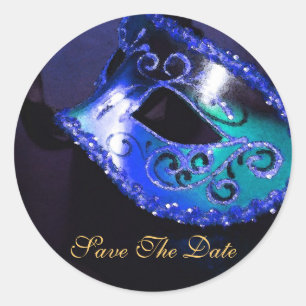 Blue Masqurade Mask Elegant Save The Date Sticker