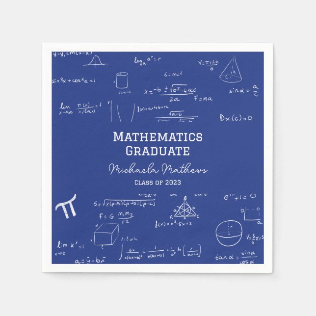 Blue Mathematics Graduate Class of Graduation Napkin (Front)