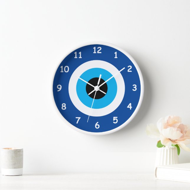 Blue Mati Evil Eye symbol round wall clock (Home)