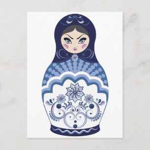 Blue Matryoshka Doll Postcard