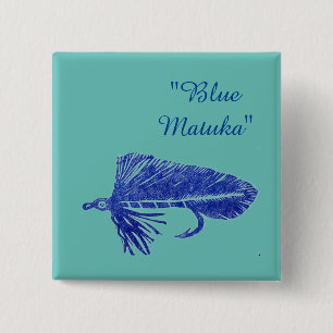 Blue Matuka streamer for fly fishing, fly tying 2 Inch Square Button