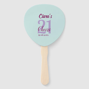 blue mauve cheers 21st birthday add name date hand fan