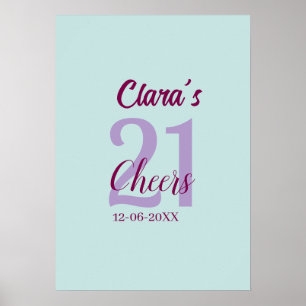 blue mauve cheers 21st birthday add name date poster
