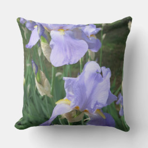 Blue Mauve Irises Flowers Throw Pillow