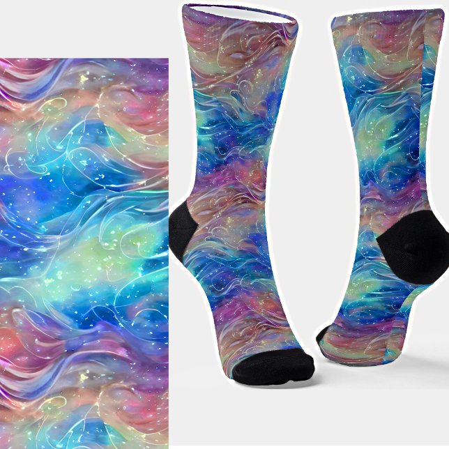 Blue Mauve White Pearly Floaty Swirls Socks (Creator Uploaded)