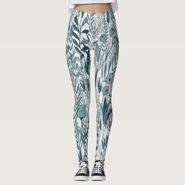 Blue Maximalist Garden Leggings (Front)