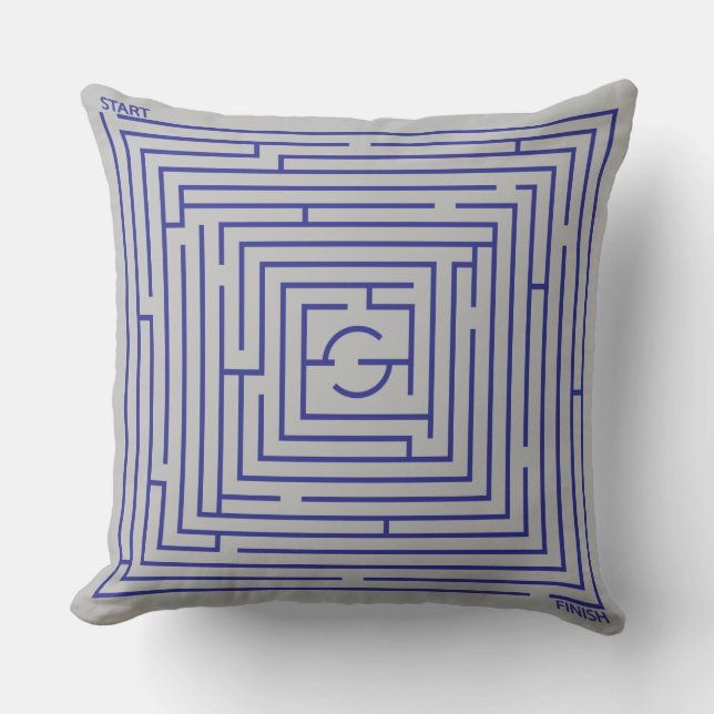 Blue Maze Throw Pillow (Front)