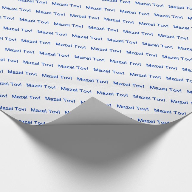 Blue Mazel Tov! (Congratulations) on White Wrapping Paper (Corner)