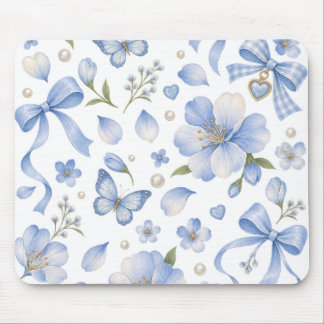 Blue Meadow Bows & Blooms Mouse Pad