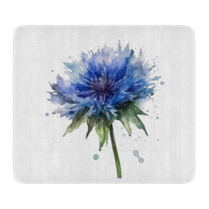 Blue Meadow Magic: Watercolor Cornflower Art Cutting Board
