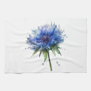 Blue Meadow Magic: Watercolor Cornflower Art Kitchen Towel
