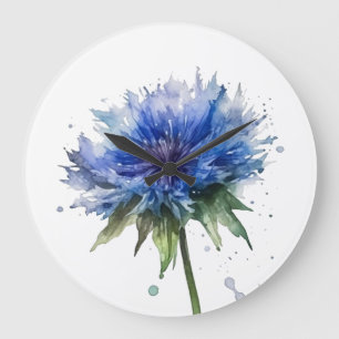 Blue Meadow Magic: Watercolor Cornflower Art Large Clock
